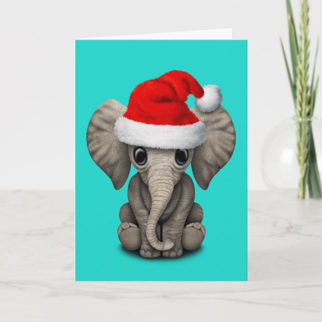Cartes Pour Fêtes Annuelles Eléphant bébé portant un chapeau de Père Noël (Devant)