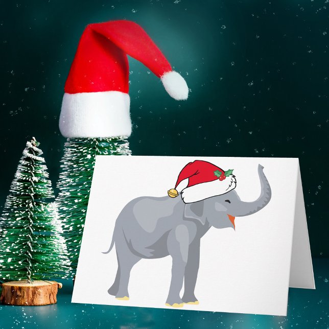 Cartes Pour Fêtes Annuelles Eléphant blanc de Noël mignon à Santa Hat (Créateur téléchargé)
