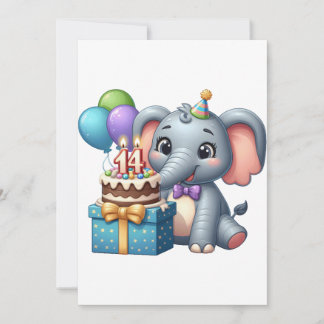 Cartes Pour Fêtes Annuelles Éléphant d'anniversaire 14 ans