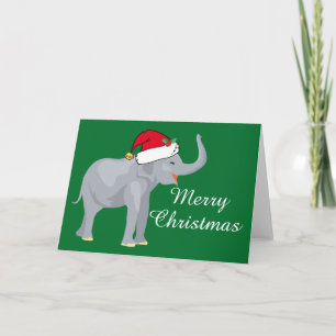 Cartes Pour Fêtes Annuelles Éléphant de Noël Chapeau de Santa Vert