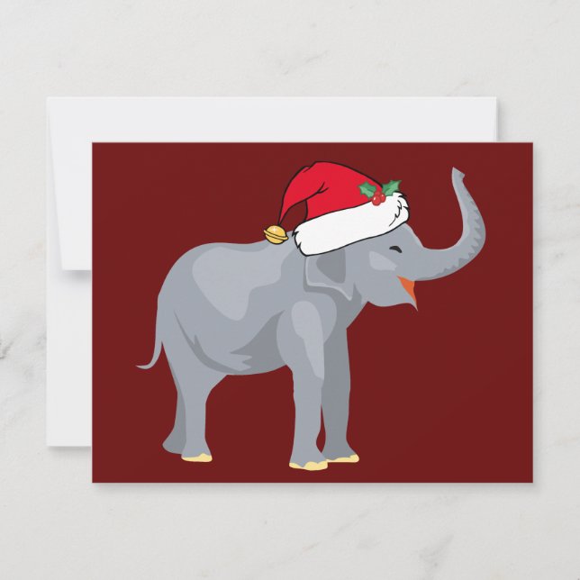 Cartes Pour Fêtes Annuelles Éléphant de Noël en Casquette du Père Noël Rouge (Devant)