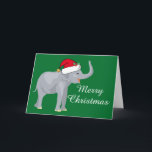 Cartes Pour Fêtes Annuelles Elephant de Noël Santa Hat Vert<br><div class="desc">Mignonnes cartes de Noël personnalisées pour un amoureux des animaux qui aime les éléphants drôles qui défilent autour habillés comme Santa Clause. Joyeux Noël peut être changé à votre texte et l'intérieur est personnalisable également.</div>