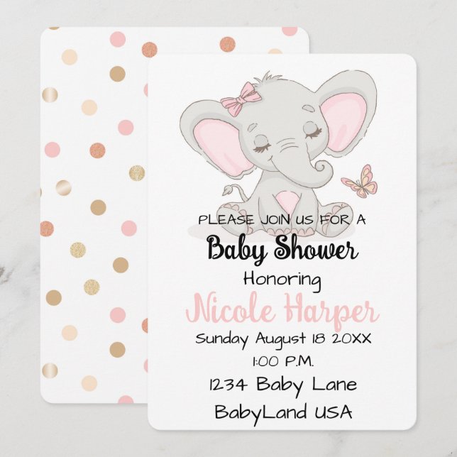 Cartes Pour Fêtes Annuelles Éléphant et Papillon (Devant / Derrière)