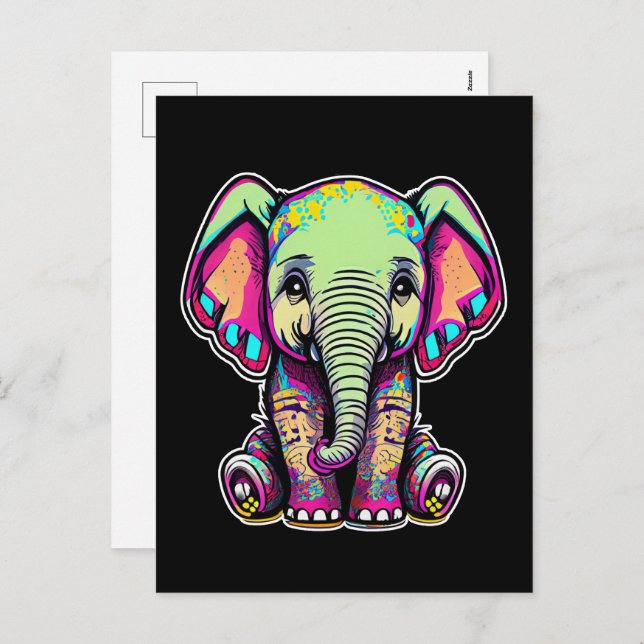 Cartes Pour Fêtes Annuelles Eléphant mignon assis illustration numérique (Devant / Derrière)