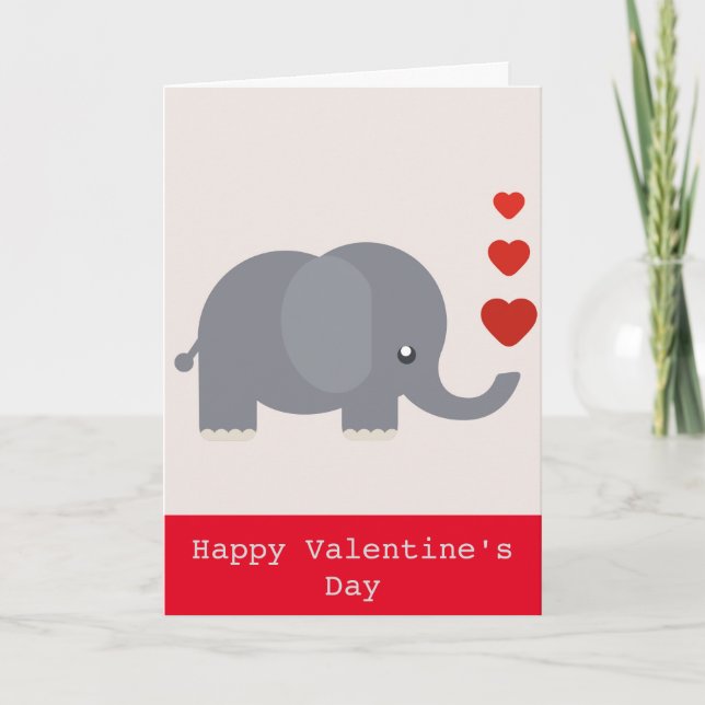 Cartes Pour Fêtes Annuelles Éléphant mignon avec amour lunatique de coeurs (Devant)