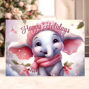 Cartes Pour Fêtes Annuelles Éléphant Mignon avec Écharpe Joyeuses Fêtes
