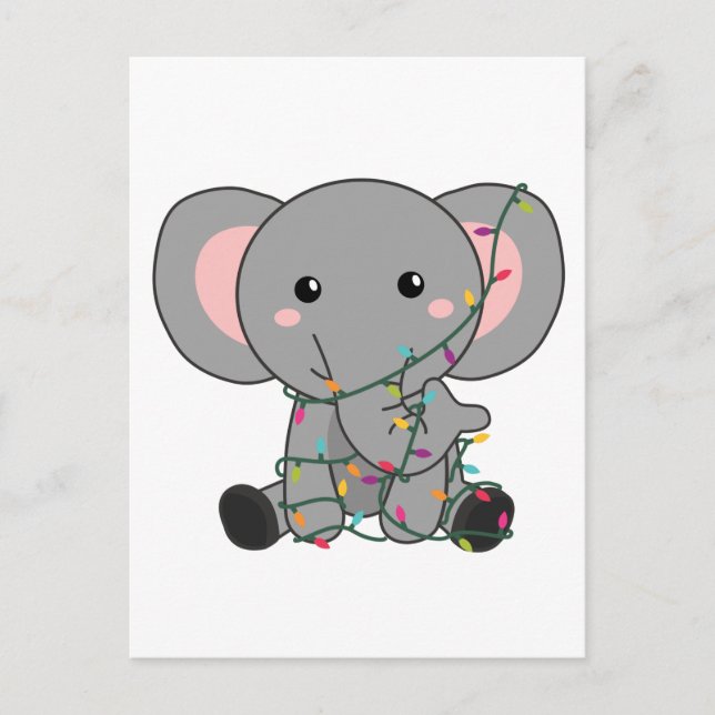 Cartes Pour Fêtes Annuelles Éléphant Noël Neige Animaux d'hiver Éléphants (Devant)