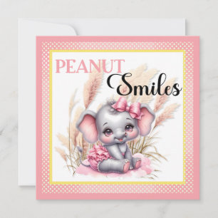 Cartes Pour Fêtes Annuelles Eléphant rose doux - Sourires d'arachide