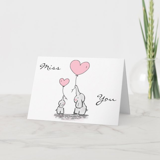 Cartes Pour Fêtes Annuelles Eléphants avec coeur (Devant)