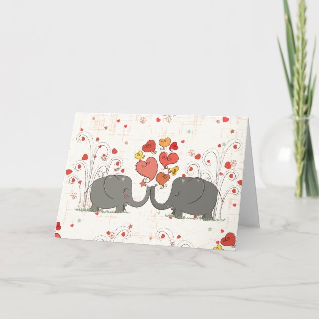 Cartes Pour Fêtes Annuelles Eléphants de la Saint Valentin (Devant)
