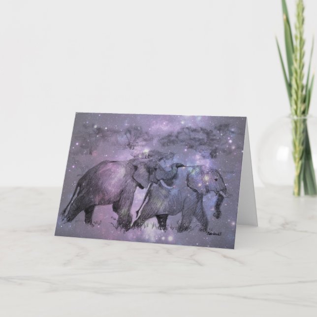 Cartes Pour Fêtes Annuelles Eléphants en hiver personnalisable (Devant)