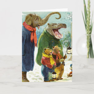 Cartes Pour Fêtes Annuelles Éléphants hippopotame et Noël Caroling d'ours