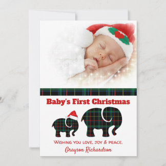 Cartes Pour Fêtes Annuelles Eléphants Plaid Photo de Noël du bébé