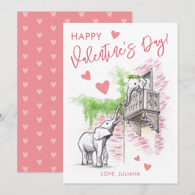 Cartes Pour Fêtes Annuelles Eléphants romantiques Roméo et Juliette Valentines (Devant / Derrière)