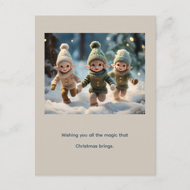 Cartes Pour Fêtes Annuelles Elf Kids Running in the Snow Custom Text (Devant)