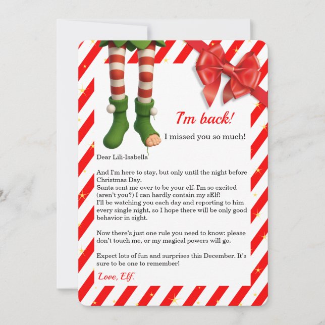 Cartes Pour Fêtes Annuelles Elf Letter “I’m Back” | Funny North Pole Arrival  (Devant)