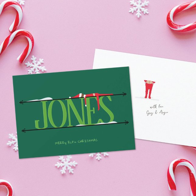 Cartes Pour Fêtes Annuelles Elf Shenanigans Nom Signe Chasseur Vert Noël (Créateur téléchargé)