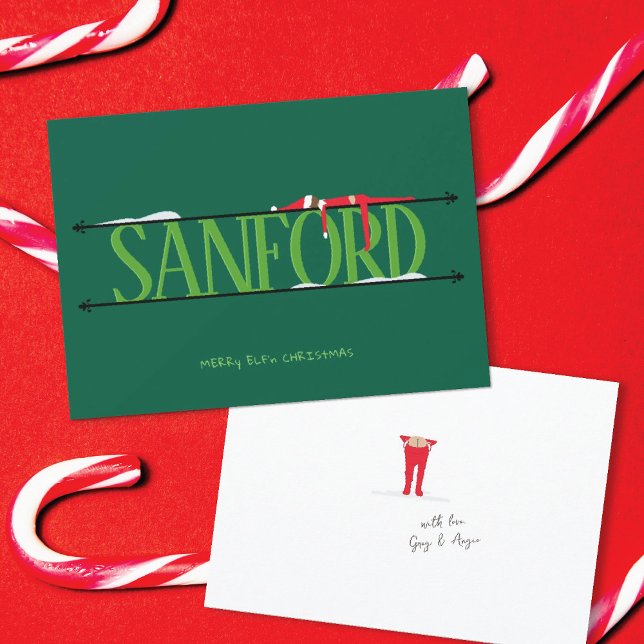 Cartes Pour Fêtes Annuelles Elf Shenanigans Nom Signe Chasseur Vert Noël (Créateur téléchargé)