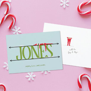 Cartes Pour Fêtes Annuelles Elf Shenanigans Nom Signe Vert & Bleu Noël