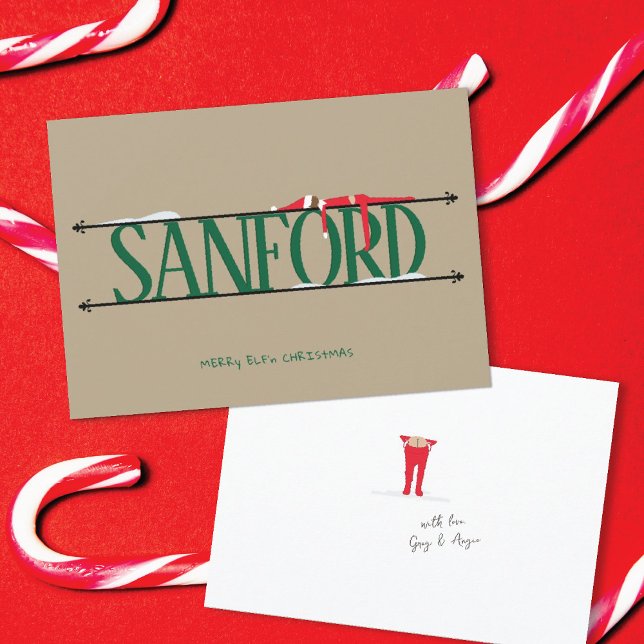 Cartes Pour Fêtes Annuelles Elf Shenanigans Nom Signe Vert & Tan Christmas (Créateur téléchargé)