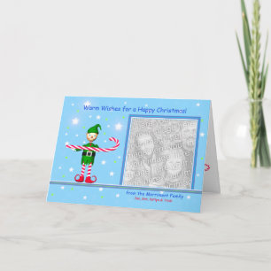 Cartes Pour Fêtes Annuelles Elfe Sucre de canne de Noël bleu (cadre photo)