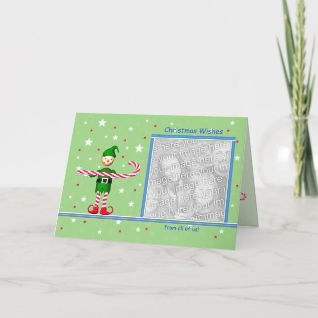 Cartes Pour Fêtes Annuelles Elfe Sucre de canne de Noël vert (cadre photo) (Devant)
