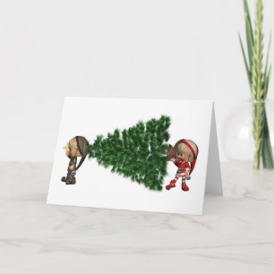 Cartes Pour Fêtes Annuelles Elfes de Noël - apporter dans l'arbre