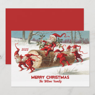 Cartes Pour Fêtes Annuelles Elfes du Père Noël Vintage Joyeux Noël personnalis