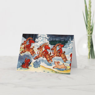 Cartes Pour Fêtes Annuelles Elfes emballant des chèvres de Noël !