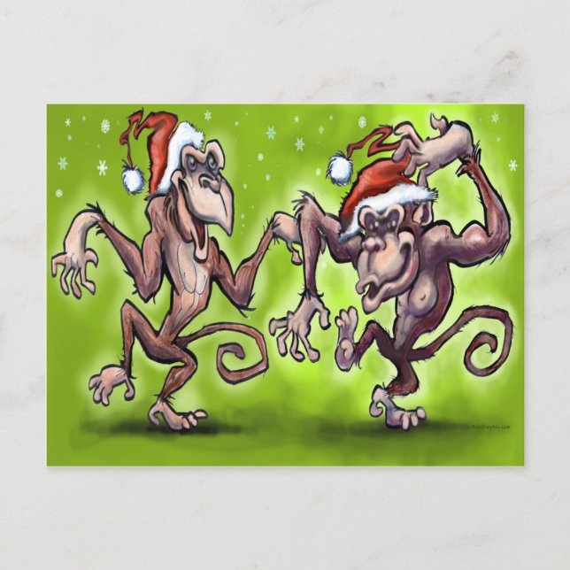 Cartes Pour Fêtes Annuelles Elfes singes de Noël (Devant)
