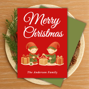Cartes Pour Fêtes Annuelles Elfes Whimsical Envelopper les cadeaux de Noël