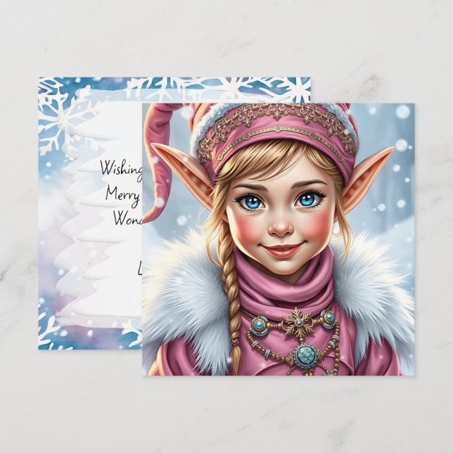 Cartes Pour Fêtes Annuelles Elfuleux Rose Adorable | Joyeux Noël Personnalisé (Devant / Derrière)