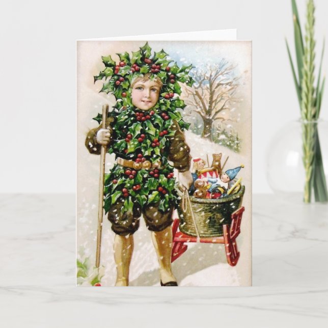 Cartes Pour Fêtes Annuelles Ellen Clapsaddle : Holly Boy avec jouets (Devant)