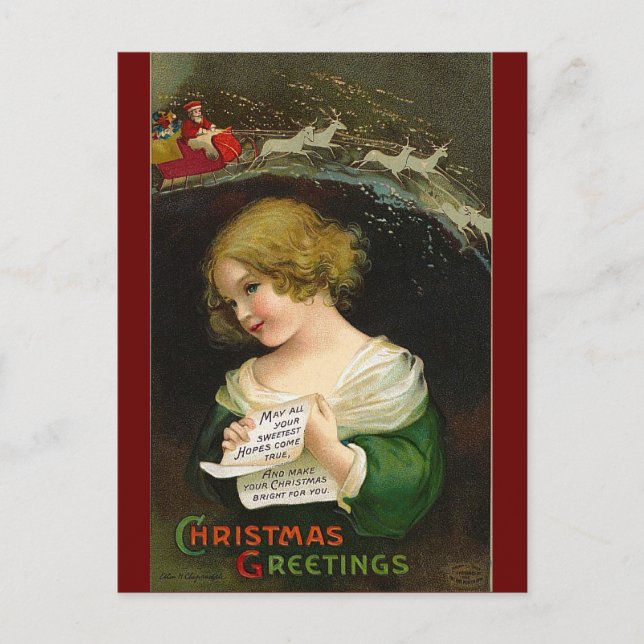 Cartes Pour Fêtes Annuelles Ellen H. Clapsaddle - Christmas Girl with Letter (Devant)