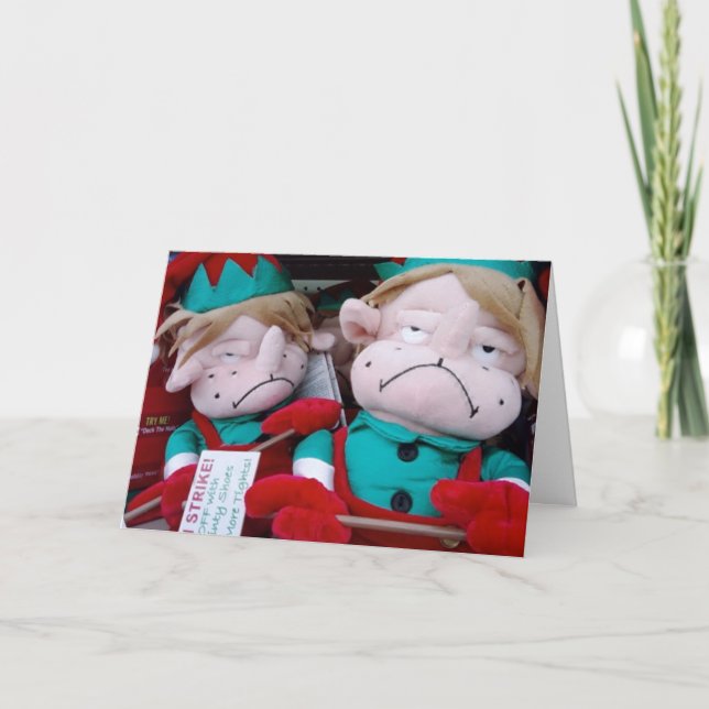 CARTES POUR FÊTES ANNUELLES ELVES EN GRÈVE - FAIRE DES JOUETS BIENTÔT (Devant)