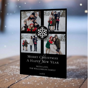 Cartes Pour Fêtes Annuelles Emblème photo Snowflake Collage   Black