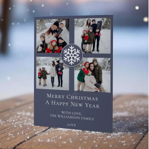 Cartes Pour Fêtes Annuelles Emblème photo Snowflake Collage Bleu