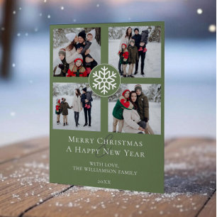 Cartes Pour Fêtes Annuelles Emblème photo Snowflake Collage   Green