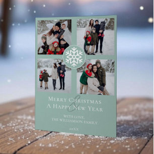 Cartes Pour Fêtes Annuelles Emblème photo Snowflake Collage Sarcelle