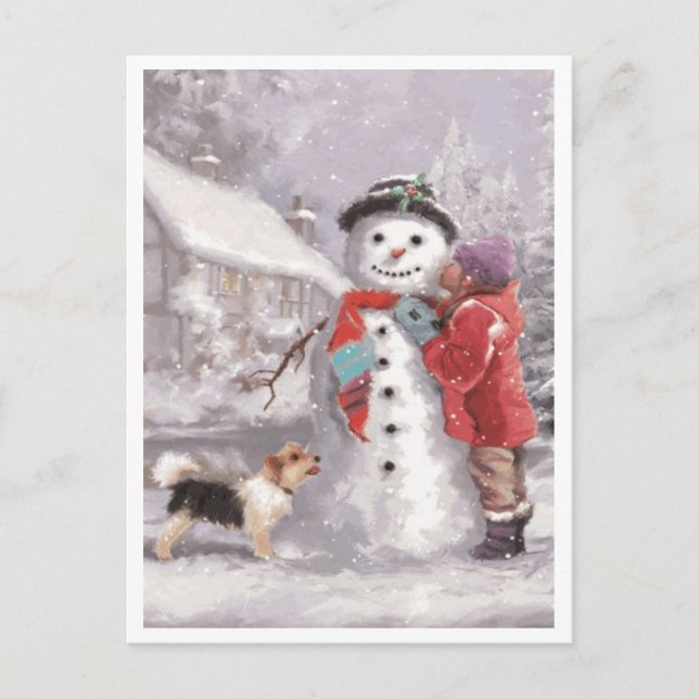 Cartes Pour Fêtes Annuelles Embrasser un bonhomme de neige de Noël en hiver (Devant)