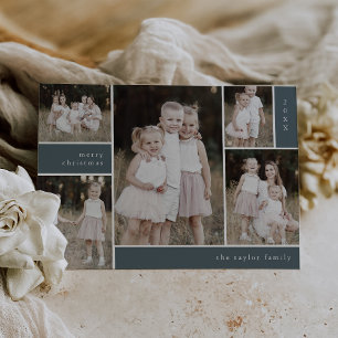 Cartes Pour Fêtes Annuelles EMELIA Blue Cute Modern Multi Photo Noël