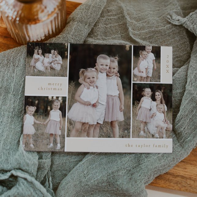 Cartes Pour Fêtes Annuelles EMELIA Gold Cute Modern Multi Photo Noël (EMELIA Gold Cute Modern Multi Photo Christmas Holiday Card)