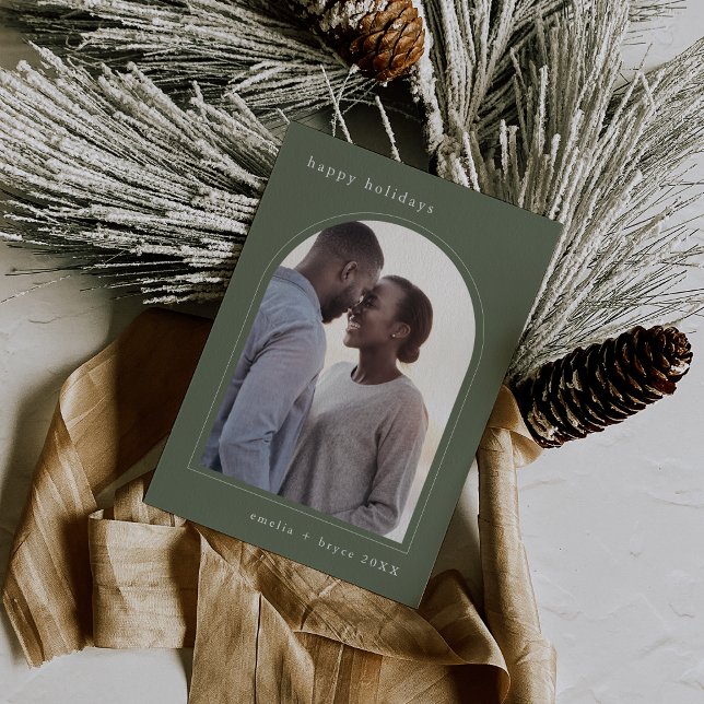 Cartes Pour Fêtes Annuelles EMELIA Green Happy Holidays Cute Family Photo (EMELIA Green Happy Holidays Cute Family Photo Holiday Card)