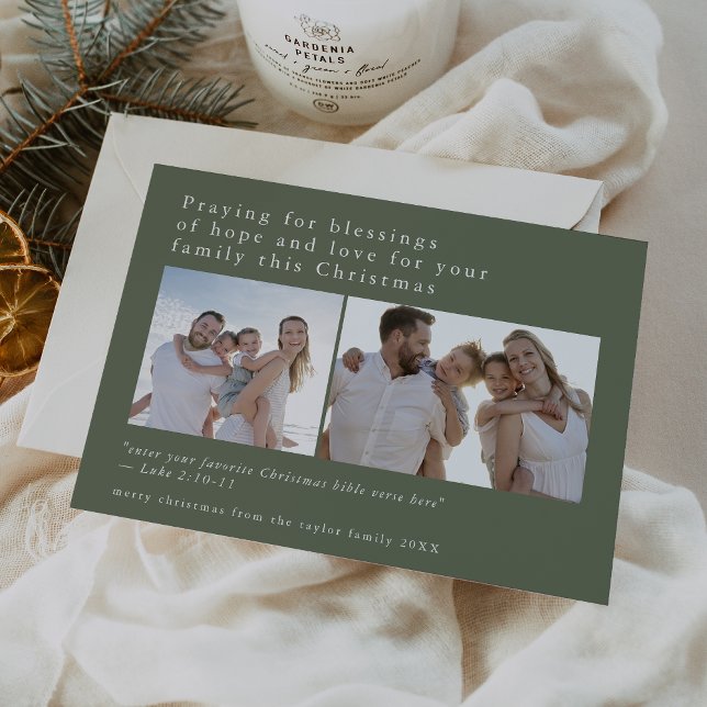 Cartes Pour Fêtes Annuelles EMELIA Green Photo Citations bibliques uniques Noë (EMELIA Green Photo Unique Bible Quotes Christmas Holiday Card)