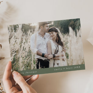 Cartes Pour Fêtes Annuelles EMELIA Green Simple Famille Photo unique Noël