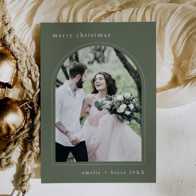 Cartes Pour Fêtes Annuelles EMELIA Green Unique Arch Famille Photo Noël (EMELIA Green Unique Arch Family Photo Christmas Holiday Card)