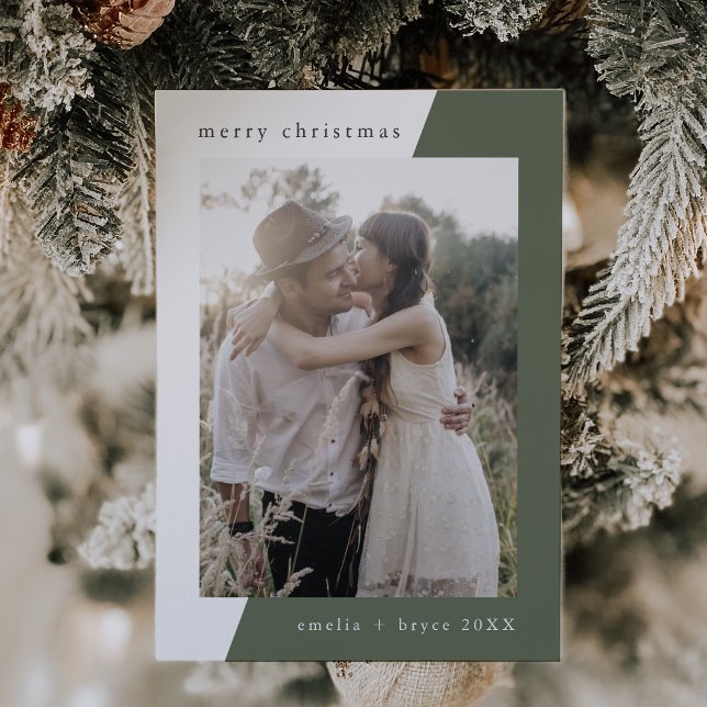 Cartes Pour Fêtes Annuelles EMELIA Green Unique Minimal Famille Photo Noël (EMELIA Green Unique Minimal Family Photo Christmas Holiday Card)