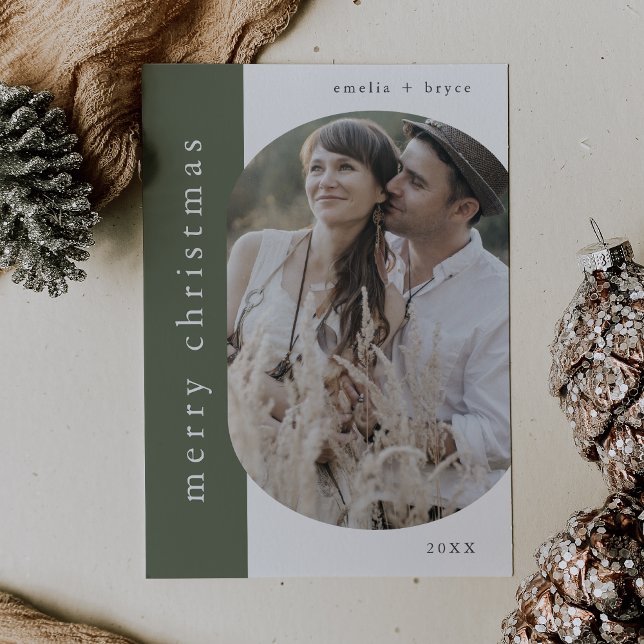 Cartes Pour Fêtes Annuelles EMELIA Green Xmas Salutation photo Joyeux Noël (EMELIA Green Xmas Greeting Photo Merry Christmas Holiday Card)