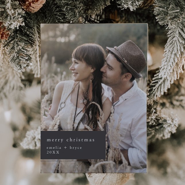 Cartes Pour Fêtes Annuelles EMELIA Grey Imprimable Cute unique photo Noël (EMELIA Gray Printable Cute Unique Photo Christmas Holiday Card)