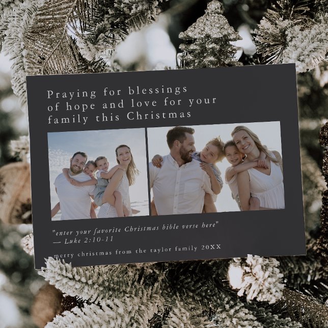 Cartes Pour Fêtes Annuelles EMELIA Grey Photo Citations bibliques uniques Noël (EMELIA Gray Photo Unique Bible Quotes Christmas Holiday Card)